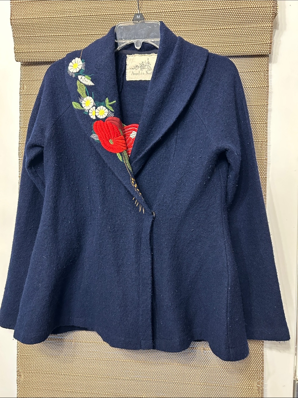 Angel Of The North Navy Blazer with Red & White Floral Embroidery